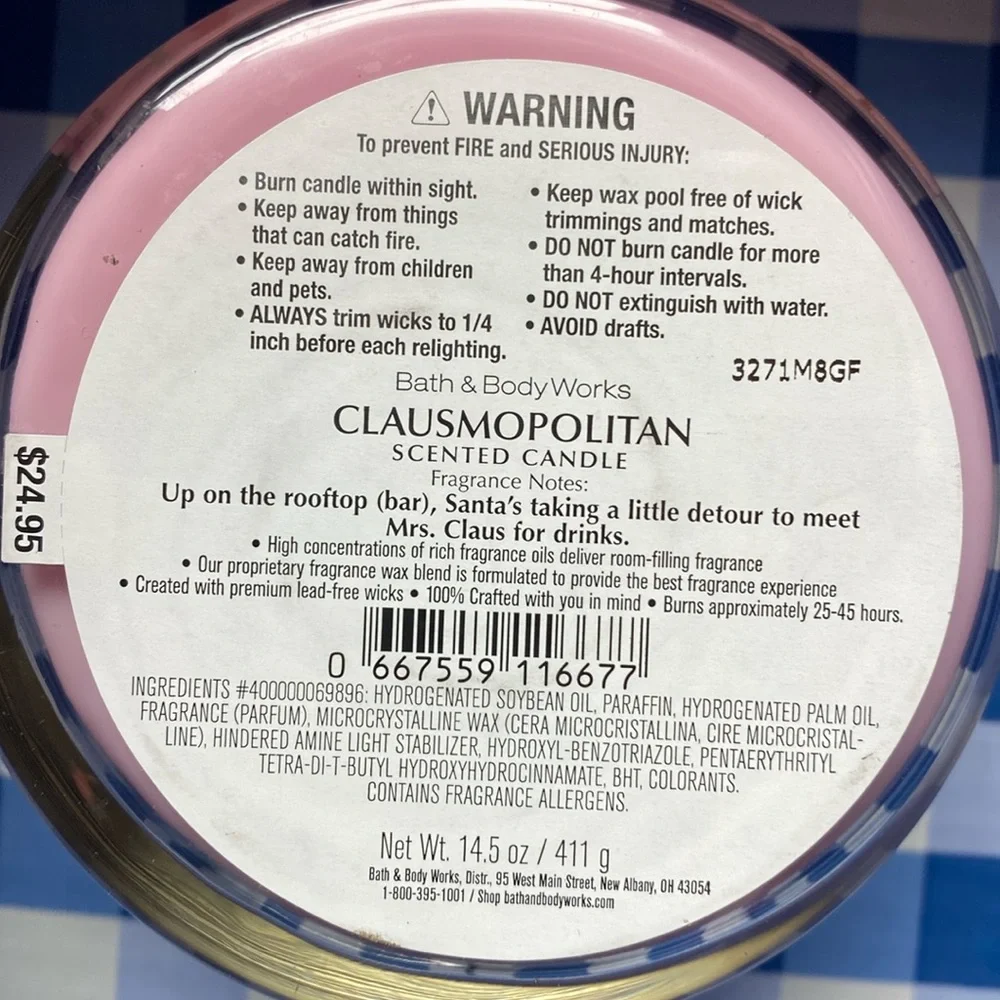 Bath & Body Works Clausmopolitan 3 Wick Candle With Decorative Lid